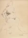Stephen Csoka, Untitled, Ink Drawing on Paper "Seated Nude"
