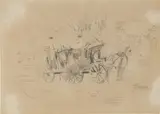 John Marin, Untitled, Charcoal And Pastel on Paper, Ca. 1905, "Sketch of Horse And Carriage"