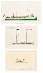 Untitled by Frank Crevier, Ink And Watercolor on Paper, "Ontario; China; Steam Tug Samson", Group of Three Works, offered Feb 2024