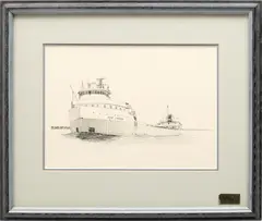 Jim Clary, Untitled, Ink Sketch on Paper, Ca. 1970s, Great Lakes Freighter John Dykstra