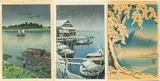 Kawase Hasui, Untitled, Woodblock Prints, Ca. Later 20th C., "Arakawa River in May Rain, Snow at Mukojima, Mt. Fuji", 3 pcs
