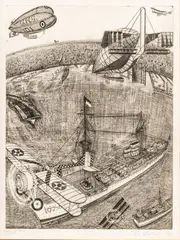 Untitled by Bruce McCombs, Etching on Paper 1978, B. M.'s Flying Circus, offered Feb 2024