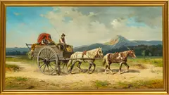 Alfredo Tominz, Untitled, Oil on Canvas, Ca. Late 19th C., Two Ladies And a Gentleman in a Horse Drawn Cart