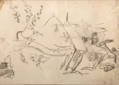 Paul Gauguin, Untitled, Crayon on Paper, Laid Down, Ca. 1880-85, "Paysage Aux Meules, Arles"