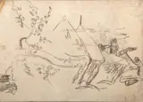 Paul Gauguin, Untitled, Crayon on Paper, Laid Down, Ca. 1880-85, "Paysage Aux Meules, Arles"