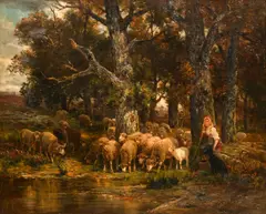 James Desvarreux-Larpenteur, Untitled, Oil on Canvas on Board Ca. 1870-1900, "Shepherdess"