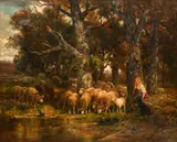 Untitled by James Desvarreux-Larpenteur, Oil on Canvas on Board Ca. 1870-1900, "Shepherdess", offered Jan 2024