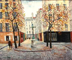 Louis Dali, Untitled, Oil on Canvas, 3rd Quarter 20th C., "Parisian Street Scene"