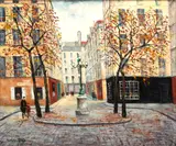 Louis Dali, Untitled, Oil on Canvas, 3rd Quarter 20th C., "Parisian Street Scene"