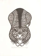 Untitled by Jacques Hnizdovsky, Woodcut on Paper, Ca. 1978, "Tiger Cat" #141/250, offered Jan 2024