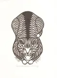 Jacques Hnizdovsky, Untitled, Woodcut on Paper, Ca. 1978, "Tiger Cat" #141/250