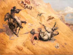 Untitled by Edwin Weinstock, Oil on Canvas, "Gunfight", offered Jan 2024