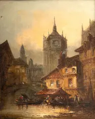 Untitled by Henry Foley, Oil on Canvas, "Conntinental Canal Scene", offered Jan 2024
