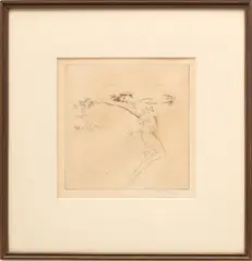 Untitled by Troy Kinney, Etching on Paper, "Dancer with Vine", offered Jan 2024