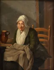 Anthony Oberman, Untitled, Oil on Mahogany Panel, Ca. 1800-1820, "Portrait of a Dutch Woman"