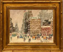 Guy Carleton Wiggins, Untitled, Oil on Canvas Panel, "Looking Down Fifth Avenue, from the Plaza, New York"