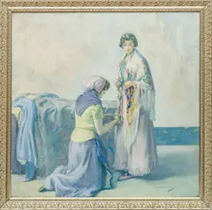 Myron G. Barlow, Untitled, Oil on Canvas "French Interior with Two Women"
