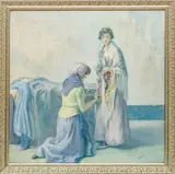 Myron G. Barlow, Untitled, Oil on Canvas "French Interior with Two Women"