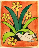 Fernand Léger, Untitled, Gouache And Watercolor on Wove Paper, 1948, "Columbe Aux Fleurs"