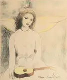 Marie Laurencin, Untitled, Etching with Hand Coloring on Paper, 1946, Later Imp., "Jeune Fille À La Guitare"