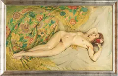Edouard Jules Chimot, Untitled, Oil on Canvas, "Reclining Nude Female"