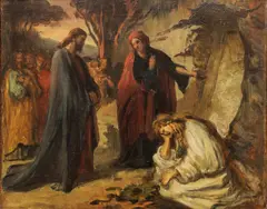Ludwig Thiersch, Untitled, Oil on Canvas Mounted to Board, Ca. 1881, "Jesus at the Tomb of Lazarus"