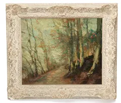 Alfred Bastien, Untitled, Oil on Panel, "Sonian Forest Road"