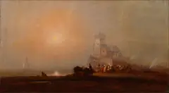 George Washington Nicholson, Untitled, Oil on Canvas, "Fishing Village at Dawn"
