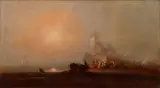 George Washington Nicholson, Untitled, Oil on Canvas, "Fishing Village at Dawn"