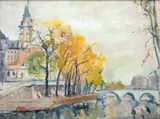 Herant Gulbenkian, Untitled, Oil on Canvas Ca. Mid 20th C., "Seine River Scene"