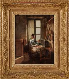 Untitled by Gerard Portielje, Oil on Beveled Mahogany Panel, the Cooking Lesson, offered Dec 2023