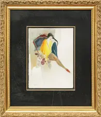 Itzchak Isaac Tarkay, Untitled, Watercolor on Paper Lady Wearing Yellow Seated