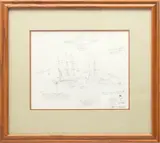 Jim Clary, Artist's, Pencil Work Sketch on Paper for "The Naming of Old Ironsides" Ca. Later 1970s