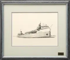 Jim Clary, Untitled, Ink Sketch on Paper, Ca. 1970s, the Great Lakes Freighter J. Burton Ayers