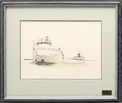 Untitled by Jim Clary, Ink Sketch on Paper, Ca. 1970s, Great Lakes Freighter John Dykstra, offered Dec 2023