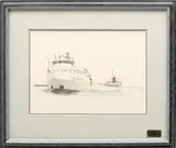 Jim Clary, Untitled, Ink Sketch on Paper, Ca. 1970s, Great Lakes Freighter John Dykstra