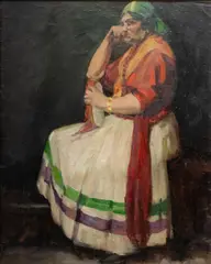 Untitled by Roy Charles Gamble, Oil on Canvas, Ca. 1920, "Seated Gypsy Woman", offered Dec 2023