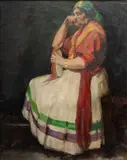 Roy Charles Gamble, Untitled, Oil on Canvas, Ca. 1920, "Seated Gypsy Woman"
