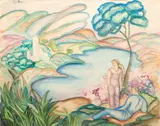 Untitled by Bearing Signature of Eugeniusz Zak, Watercolor on Paper, 20th C., "Man & Woman by the Shore of a Lake", offered Dec 2023