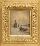 Henri Fabre, Untitled, Oil on Panel, "Fishing Vessels Off the Coast of Marseille"
