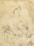 Untitled by Giacomo Porzano, Ink on Paper, 1963, "Sketch of a Woman Ashing a Cigarette", offered Dec 2023