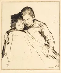 William Lee Hankey, Untitled, Etching And Drypoint on Paper, Ca. 1920, Affection