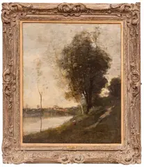 Jean-Baptiste Camille Corot, Untitled, Oil on Canvas, "Landscape with Figure"