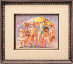 Untitled by Jon Corbino, Oil on Canvas, "Children Beach Umbrella", offered Nov 2023