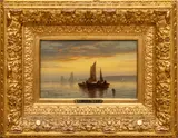 Edward Moran, Untitled, Oil on Canvas, "Sailing Vessels at Sunrise"