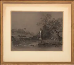 Untitled by Louis Comfort Tiffany, Charcoal & Pastel on Paper, 1863, "Grist Mill Scene", offered Nov 2023