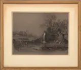 Untitled by Louis Comfort Tiffany, Charcoal & Pastel on Paper, 1863, "Grist Mill Scene", offered Nov 2023