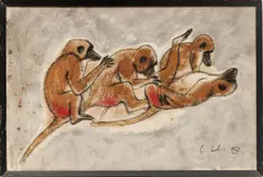 Untitled by Charles Culver, Pastel on Paper, Ca. 1963, "Grooming Monkeys", offered Nov 2023