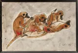 Charles Culver, Untitled, Pastel on Paper, Ca. 1963, "Grooming Monkeys"
