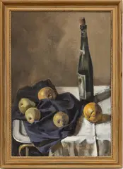 Untitled by Hughie Lee-Smith, Oil on Canvas "Still Life with Wine Bottle And Fruit", offered Nov 2023
